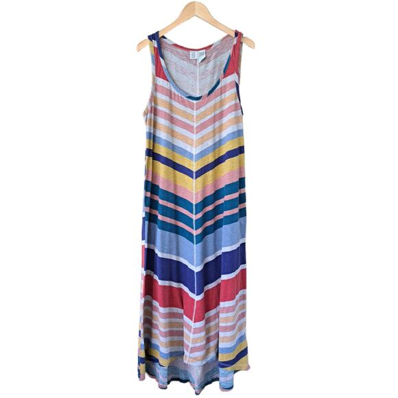 Anthropologie Chevron Lounge Maxi Dress Size Medium Sleeveless Rainbow - Picture 9 of 10